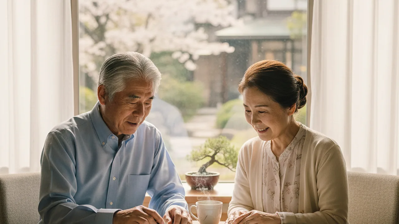 60代のインデックス投資 vs 個別株 — シニア夫婦が資産設計を検討している様子