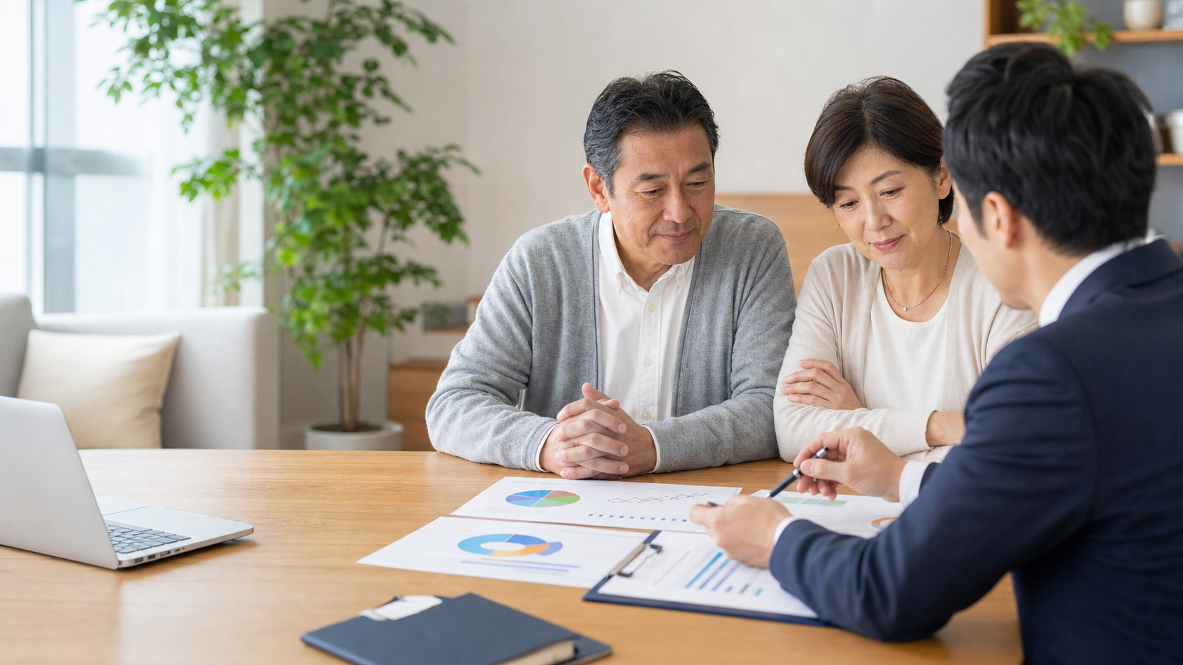 50代60代の夫婦が資産配分について相談している写真