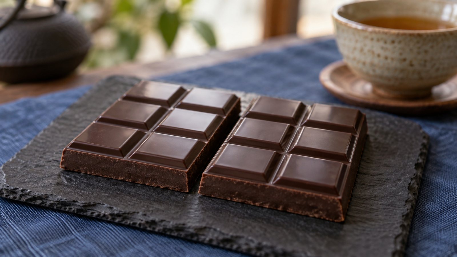 二つに分けた同量の板チョコ