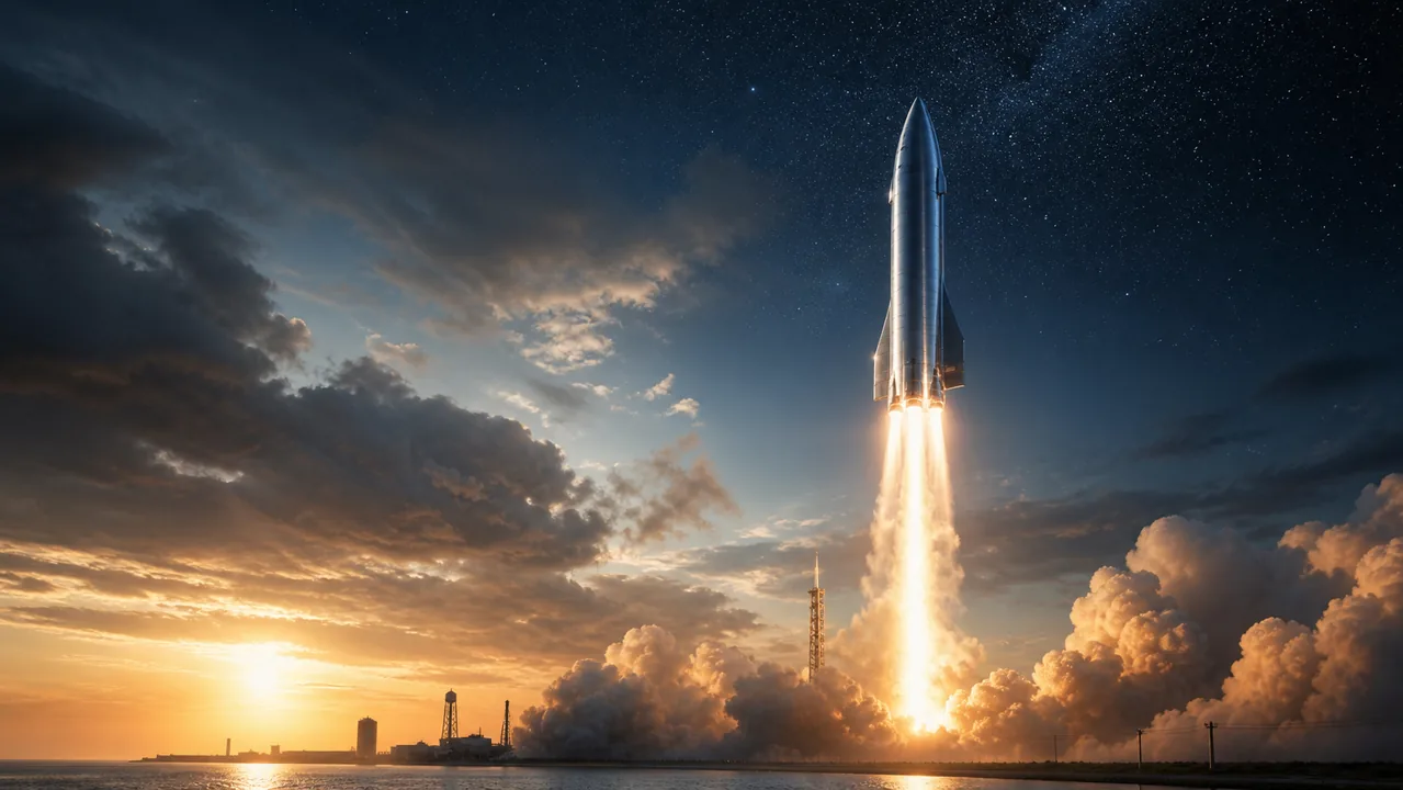 夜明けの空へ打ち上がる次世代ロケット